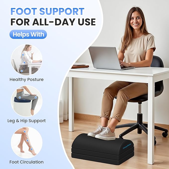 Foot Rest for Under Desk at Work, Gaming Accessories Foot Stool with 3 Adjustable Heights & Washable Cover, Comfortable Office Desk Accessories, Footrest for Office, Home and Car (Black)