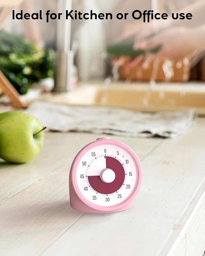 Visual Timer for Kids with Pause Button, 60-Minute Countdown Timer with Silent Operation, Desk Pomodoro Timer Kid Time Management Tools for Classroom, Office and Kitchen, Pink
