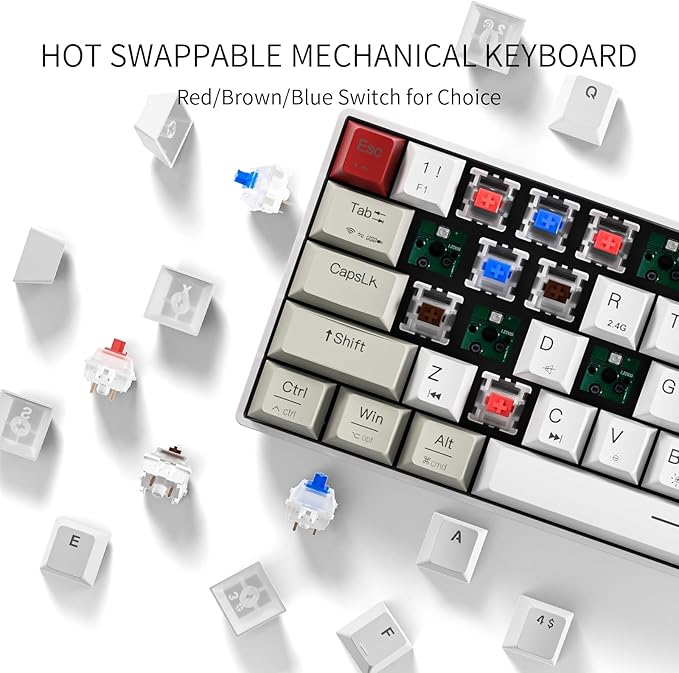 Newmen GM610 60% Wireless Mechanical Keyboard,Wired/Bluetooth/2.4G RGB Backlit,61 Anti-Ghosting Keys,Programmable,Hot-Swappable Gaming Keyboard,for PC Windows Mac Laptop Computer(Linear Red Switch)