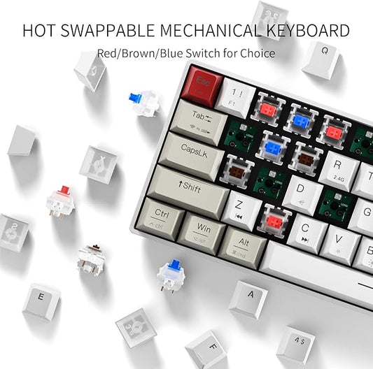 Newmen GM610 60% Wireless Mechanical Keyboard,Wired/Bluetooth/2.4G RGB Backlit,61 Anti-Ghosting Keys,Programmable,Hot-Swappable Gaming Keyboard,for PC Windows Mac Laptop Computer(Linear Red Switch)