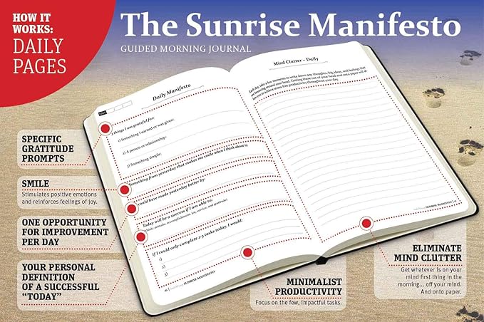 SaltWrap Sunrise Manifesto: Daily Morning Guided Journal for Gratitude, Mindfulness, Wellness, Self Care for Women & Men – 5 Minute Reflection Journal