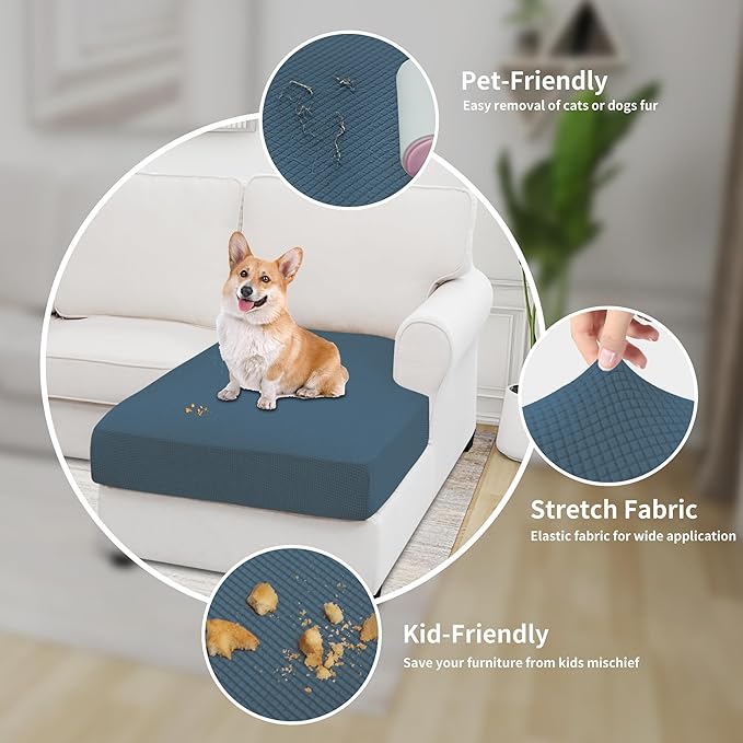 Easy-Going Stretch Sectional Couch Covers 1 Piece Chaise Lounge Slipcover L Shape Separate Cushion Couch Seat Chaise Cover for Both Left/Right Sectional Couch Bluestone