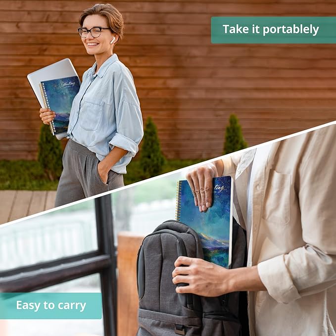 Meeting Notebook for Work Organization, Aesthetic Meeting Minutes Notebook for Work, Event Project Agenda Planner Organizer, Perfect for Office School Business Supplies, 6.9" X 9.7" - Starlit Peaks