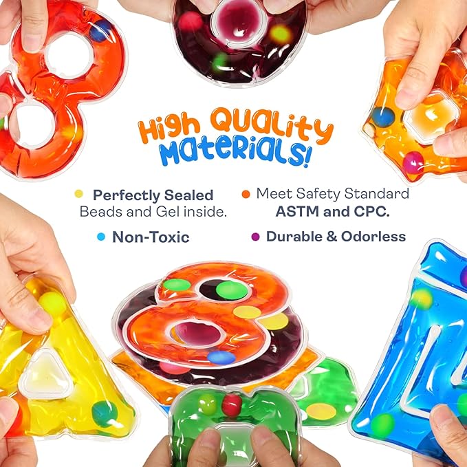 Sensory Toys for Kids Toddlers: Fidget Sensory Toys for Autistic Children Special Needs, Gel Filled Squishy Stress Toys for Autism / Anxiety Relief, Ideal Materials for Teaching/Learning Shapes Colors
