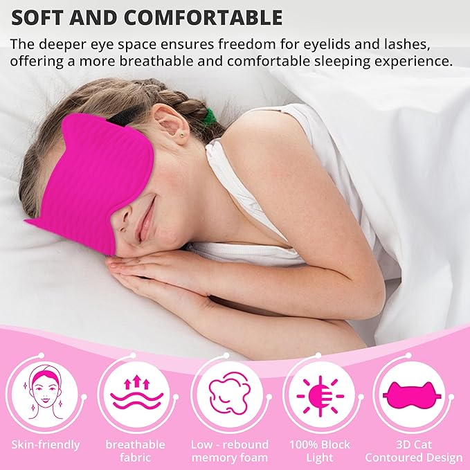 3D Kids Sleep Eye Mask: 3D Contoured Cup Sleeping Masks, Blindfold Sleep Eye Cover with Adjustable Strap, Memory Foam Lightweight Night Eyeshade for Boys Girls Teens (Rose Red)
