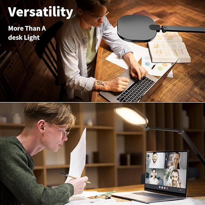 Desk Lights for Home Office, 1200 Lumen LED Desk Lamps with Clamp, Highly Eye-Caring Video Conference Light for Computer, 3 Color 10 Brightness Levels for Ideal Lighting, Remote, Memory & Timer