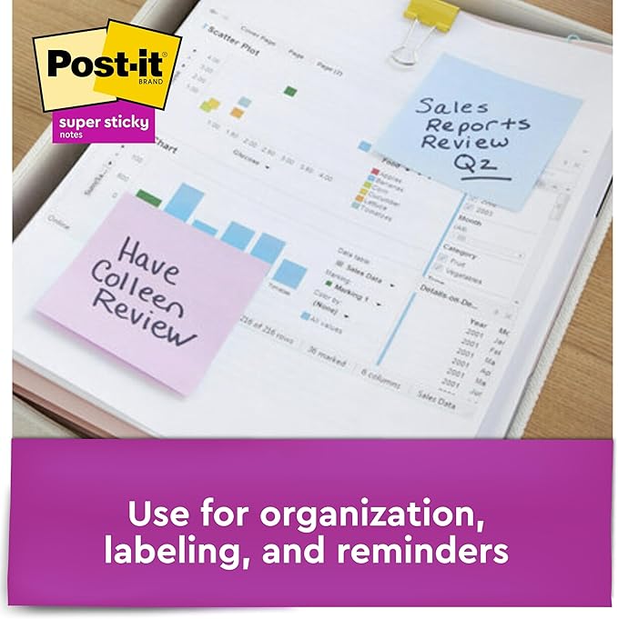 Post-it Super Sticky Recycled Notes, 3x3 in, 6 Pads, 2X The Sticking Power, Bali Collection, Pastel Colors (Lavender, Apricot, Blue, Pink, Mint), 30% Recycled Paper (654-6SSNRP)