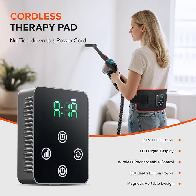Cordless Red Light Therapy Belt, 3000mAh Battery Rechargeable Magnetic LED Screen Controller, Portable & Cordless, 12.4" * 5.7" Cordless Infrared Red Light Therapy for Body Back Knee Leg Pain Relief