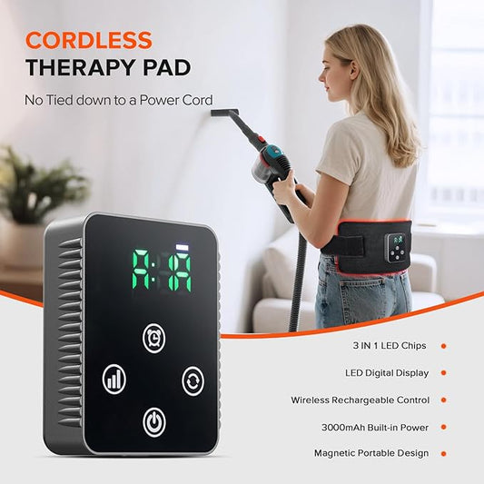 Cordless Red Light Therapy Belt, 3000mAh Battery Rechargeable Magnetic LED Screen Controller, Portable & Cordless, 12.4" * 5.7" Cordless Infrared Red Light Therapy for Body Back Knee Leg Pain Relief