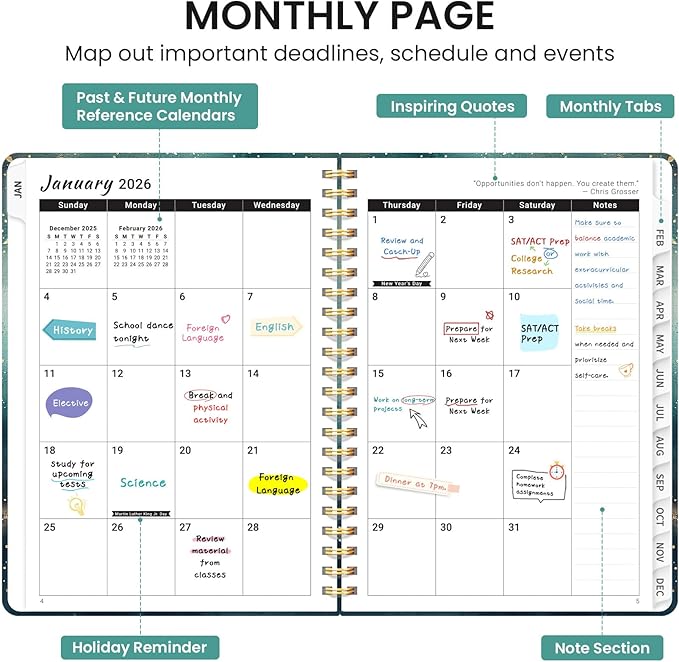 2026 Planner, Monthly and Weekly Calendar Planner for Women, January 2026 - December 2026, Hardcover Pretty 2026 Agenda Planner Book with Tabs, Spiral Bound, Perfect for School Office Home Supplies, 8.5" x 11" - Whale Dreams