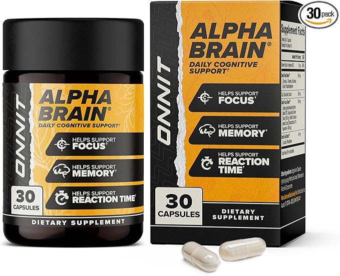 ONNIT Alpha Brain Nootropic Brain Supplement for Men & Women | Memory, Mental Clarity & Cognitive Improvement | Focus Capsules with L-Theanine, Vitamin B6 & Phosphatidylserine (30 Count)