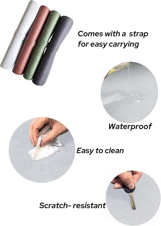 Large Faux Leather Desk Mat 31.5"x15.7" - Non-Slip Waterproof Mouse Pad with Heat-Resistant Surface for Office, Gaming & Home Use (Light Grey)