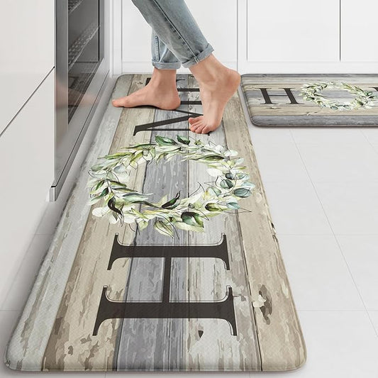 KIMODE Kitchen Mats for Floor 17"x47"+17"x29", Farmhouse Kitchen Rugs Sets of 2, Anti Fatigue Mats for Kitchen Floor, Cushioned Comfort Kitchen Floor Mats for Sink, Laundry, Desk Grey