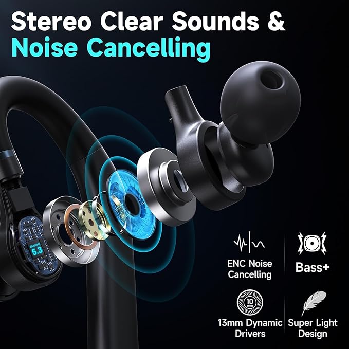 Bluetooth Headset Wireless Earpiece 60Hrs Playback Built-in Dual Mic Noise Canceling Wireless Headset Earphone with 400mAh LED Charging Case for Business Office Trucker (Black)