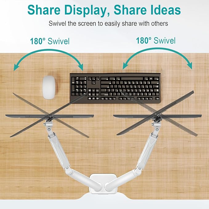 MOUNT PRO Dual Monitor Mount Fits 13 to 32 Inch Screen, Height Adjustable Monitor Stand for 2 Monitors, Gas Spring Display Arm Holds up to 17. 6lbs Each, Computer Desk VESA Mount, White