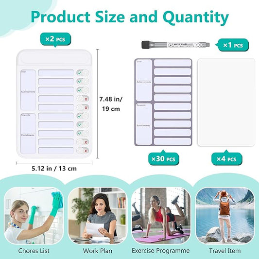 2Pcs Chore Chart for Kids to Do List Checklist Board Detachable Message Slider Schedule Planning Boards with 30Pcs Blank Checklist 4Pcs Cardstock for Habit Tracker or Daily and Weekly Planner