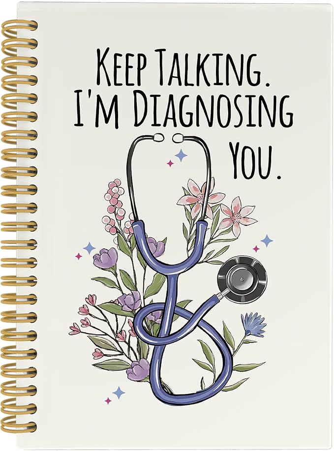 CUANFDDSF Therapist Gifts Notebook, Therapy Journal Notebooks for Women, SLP Speech Therapy Gifts,Writing Pads,Keep Talking I'm Diagnosing You Stethoscope Floral Hardcover Spiral Notebook 5.5x8.3 Inch