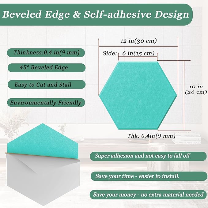 Hexagonal Acoustic Panels-12 Pack High-Density Sound Absorbing Panels 12"X10"X0.4" for Enhanced Noise Reduction, DIY Design, Idea for Studios, Offices, and Home Theaters(Viking Blue)