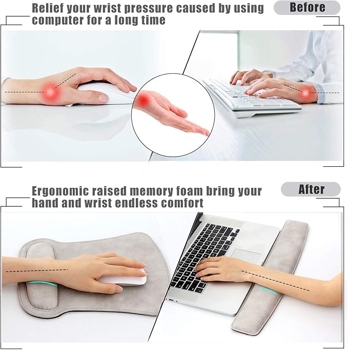 RICHEN Keyboard Wrist Rest Pad and Mouse Wrist Rest Support Mouse Pad Set,Sturdy & Comfortable & Lightweight for Easy Typing & Pain Relief-Ergonomic Support (Gray White)