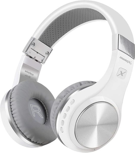 Riwbox Bluetooth Headphones, XBT-80 Folding Stereo Wireless Bluetooth Headphones Over Ear with Microphone and Volume Control, Wireless and Wired Headset for PC/Cell Phones/TV/iPad (Silver White)
