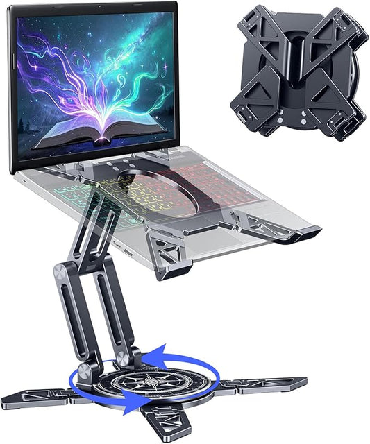 Adjustable Laptop Stand for Desk - Foldable Gaming Laptop Stand with 2 360° Rotating Base - Ergonomic Desk Laptop Holder Riser for MacBook Pro/Air Dell Lenovo HP 11"-16" Laptops
