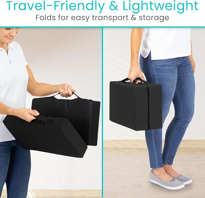 Vive Orthopedic Seat Cushion - Folding Wheelchair Cushion - for Stadium, Car, Office Chair Seat - Portable Coccyx Pad for Comfort Support Pillow for Sciatica, Lower Back, Tailbone Pain Relief