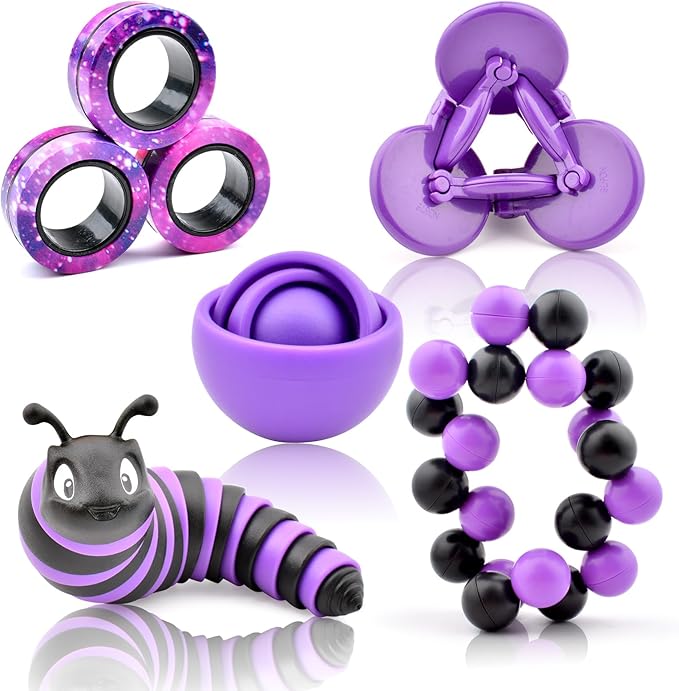 Fidget Toys Kids Pack, Autism Sensory Toys Set for Adults, Fidget Spinner Slug Magnetic Rings, Cool Gadget for Men Boys Teens ADHD Stress Relief Desk Toy Gift Idea
