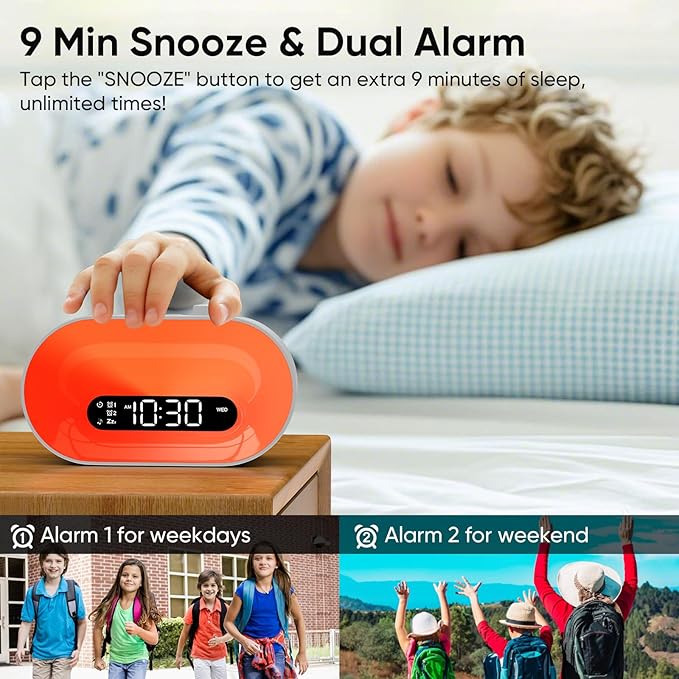 White Noise Sound Machine & Sunrise Alarm Clock, 30 Sleep Sounds, 14 Night Lights, 0-100% Dimmer, Dual Alarm, Sleep Timer, Dimmable Bedside Lamp Wake Up Light for Heavy Sleepers Adults, Kids, Bedrooms