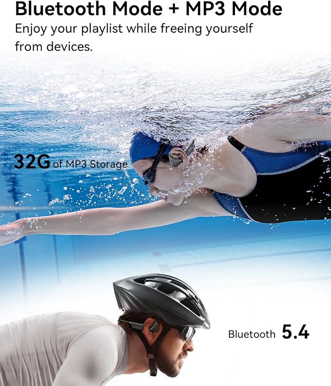 NANK Runner Diver2 Pro Swimming Headphones, IP69 Waterproof Bone Conduction Headphones Built-in Mic, Wireless Bluetooth 5.4 32GB Memory Underwater Swimming Earbuds for Surfing Cycling Sports