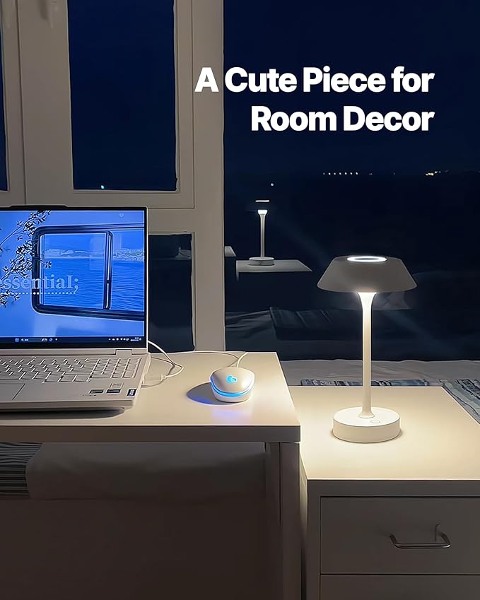 Elva Portable Table Lamp, Small Cute Cordless Rechargeable Table Lamp, 3W LED Dimmable Touch Light with 3-Color Temp, Modern Bedside Nightstand Light for Bedroom Ambient, White