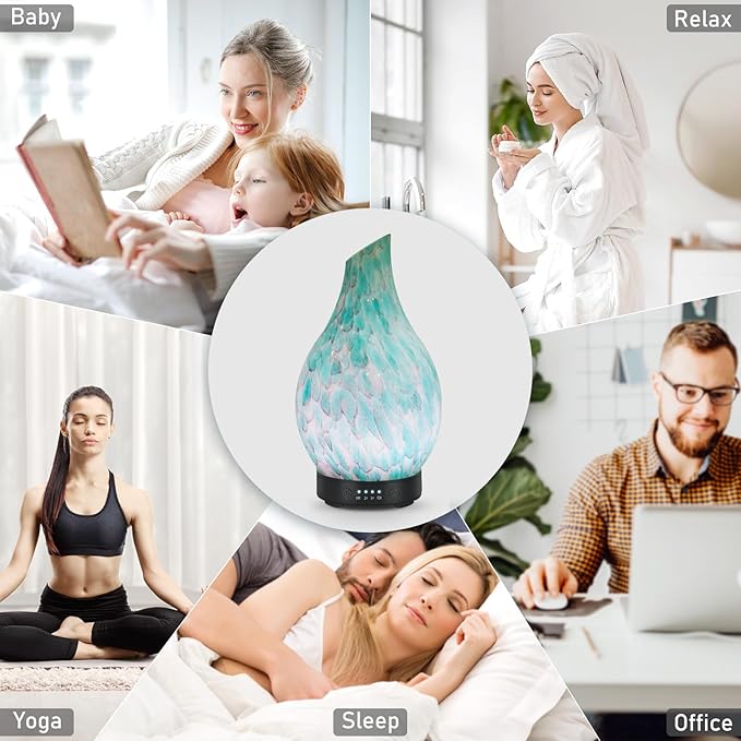 Essential Oil Diffuser 120ml Ultrasonic Aromatherapy Diffuser with Handmade Glass BPA Free, Auto Shut-Off 4 Timer Setting 7 Colors Changed LED for Home Yoga Office (Cobblestone)