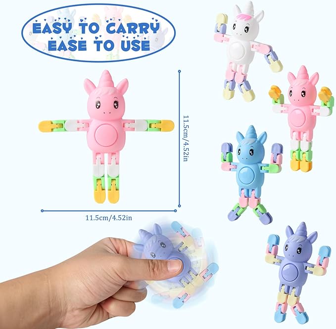 24 Pcs Transformable Fidget Spinners Unicorn Toys for Kids and Adults Stress Relief Sensory Toys for Boys and Girls Fingertip Gyros for ADHD Autism for Kids Gifts