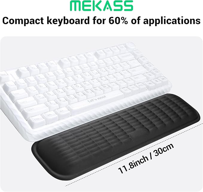 MEKASS Keyboard Wrist Rest for 60% Compact Keyboard, Ergonomic Soft Memory Foam Wrist Support with Non-Slip Silicone Base, Keyboard Pad Relieve Wrist Pain from Laptop, Computer, Typing(Classic Black)