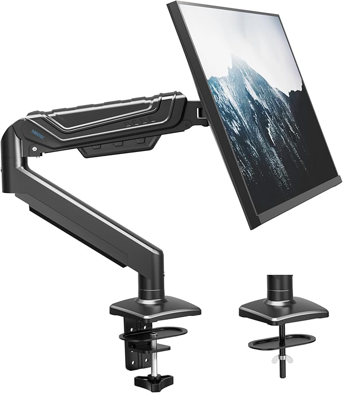 BONTEC Monitor Arm for 15–34 Inch Screens, Ergonomic Gas Spring Single Monitor Mount, Full Motion Desk Stand with Tilt Swivel Rotation, VESA 75x75mm 100x100mm, C Clamp, Grommet Base, Cable Management