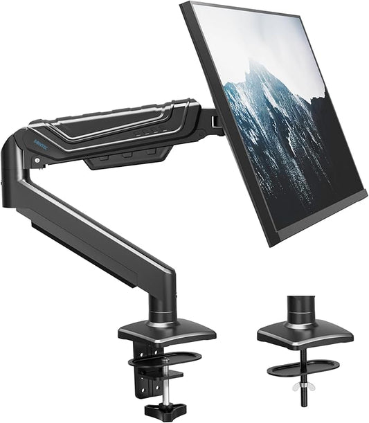BONTEC Monitor Arm for 15–34 Inch Screens, Ergonomic Gas Spring Single Monitor Mount, Full Motion Desk Stand with Tilt Swivel Rotation, VESA 75x75mm 100x100mm, C Clamp, Grommet Base, Cable Management