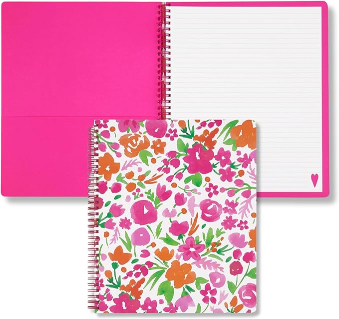 Steel Mill & Co Cute Large Spiral Notebook College Ruled, 11" x 9.5" with Durable Hardcover and 160 Lined Pages (Watercolor Flowers)