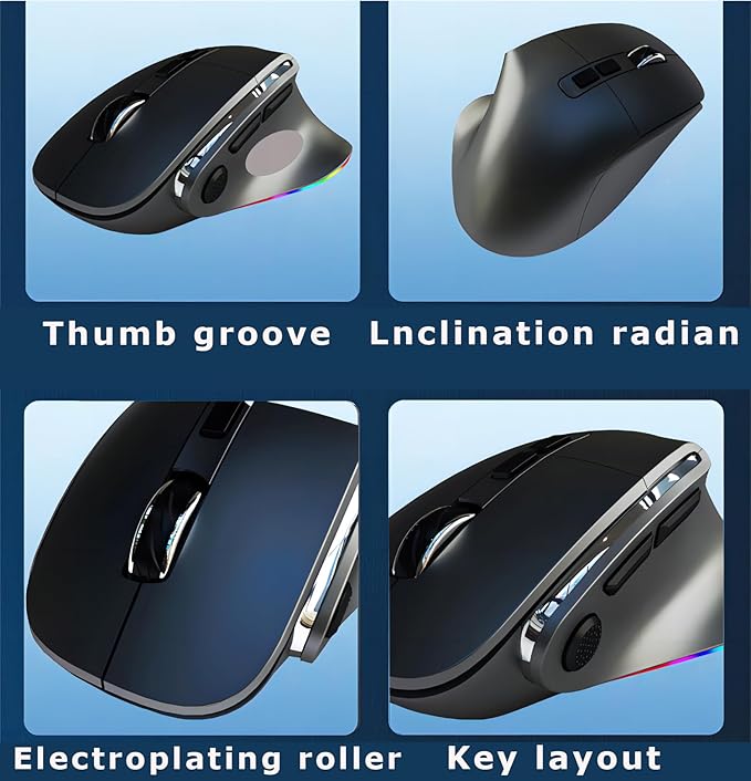Ergonomic Mouse Large Middle Hands Dual Mode(Bluetooth+USB)Rechargeable Vertical Carpal Tunnel Bluetooth Wireless Mouse for PC/Laptop/Computer/Desktop/Tablet/ipad/Macbook Air/Pro Office Work Gift