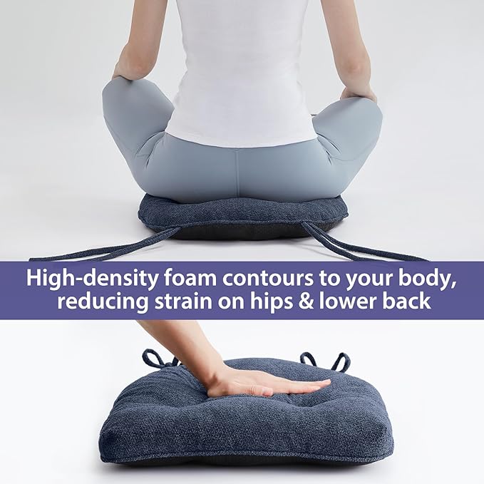 Chair Cushions Set of 2 for Dining Chairs, 16.5"x15.5" Kitchen Chair Pads with Memory Foam, Non-Slip Bottom & Ties, Tufted Indoor Seat Cushions for Home Use – Navy