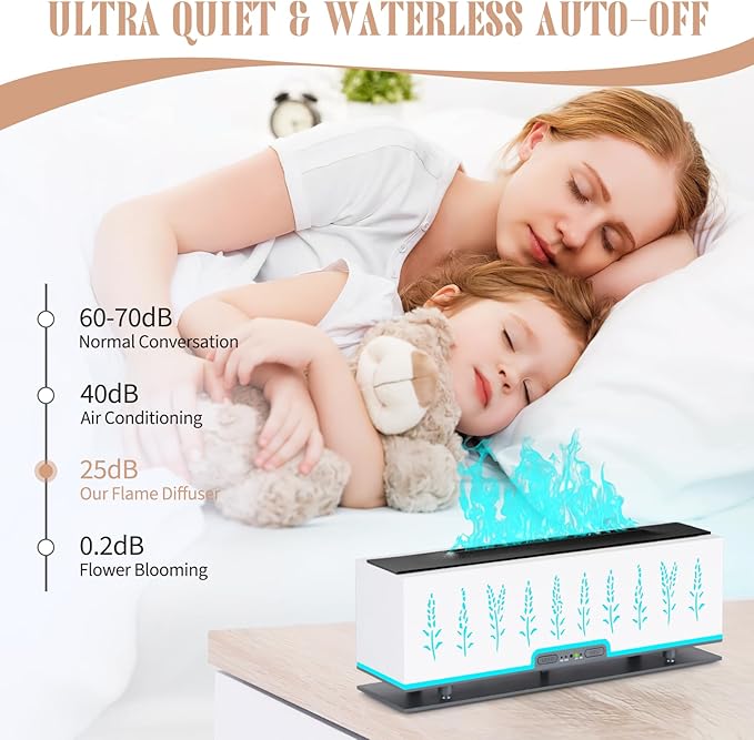 Colorful Essential Oil Diffuser, 7 Colors Flame Fire Diffuser, 200ML Ultra-Quiet Aromatherapy Diffuser with Remote Control, Timer Up, Auto-Off Protection for Home,Office,Bedroom (White)