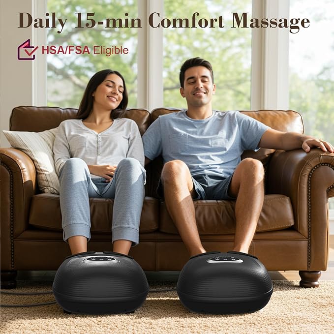 Foot Massager FSA Eligible HSA, Feet Massager with Heat for Plantar Fasciitis Relief, 5 Levels Compression & Vibration Massage for Neuropathy, Gifts for Women Mom Men Dad, Fits Up to 13"