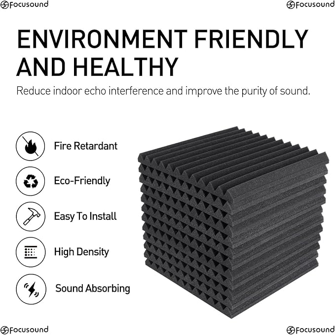 50 Pack Acoustic Foam Panels 1" x 12" x 12" Sound Proof Foam Panles Soundproofing Noise Cancelling Wedge Panels for Home Office Recoding Studio with 300PCS Double-Side Adhesive