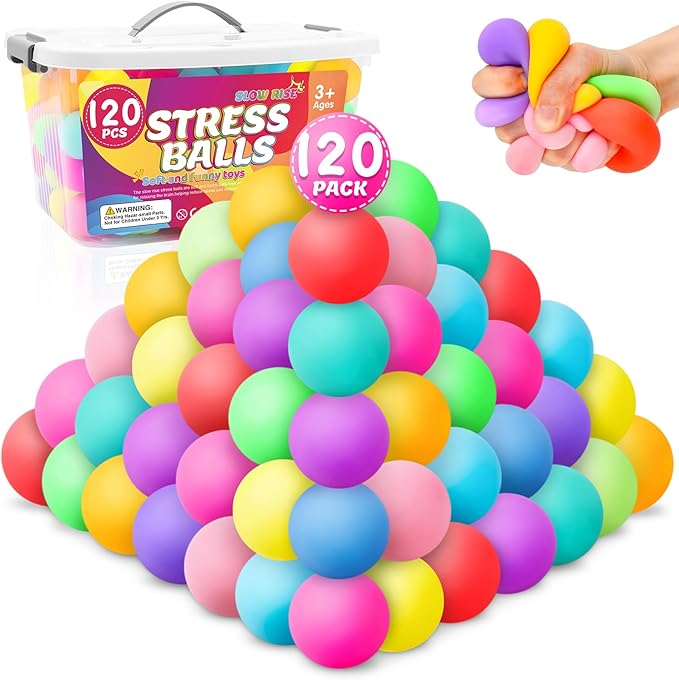 120 Pack Stress Balls, Slow Rising Stress Balls for Kids Adults, Stretchy Fidget Ball for Stress Relief, Hand Therapy Sensory Squishy Ball, Classroom Prize Box Party Favors