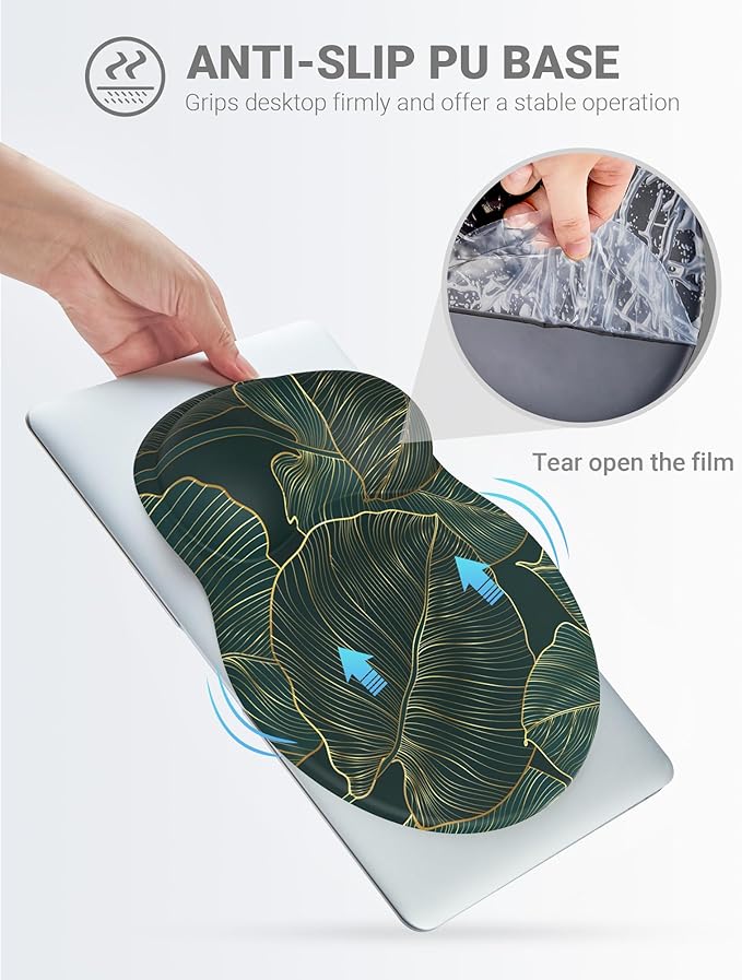 Ergonomic Mouse Pad Wrist Support, Comfortable Mouse Pad Wrist Rest, Relieve Wrist Pain Gel Mouse pad, Non-Slip Rubber Base Mousepad for Laptop, Computer(Green Leaf)