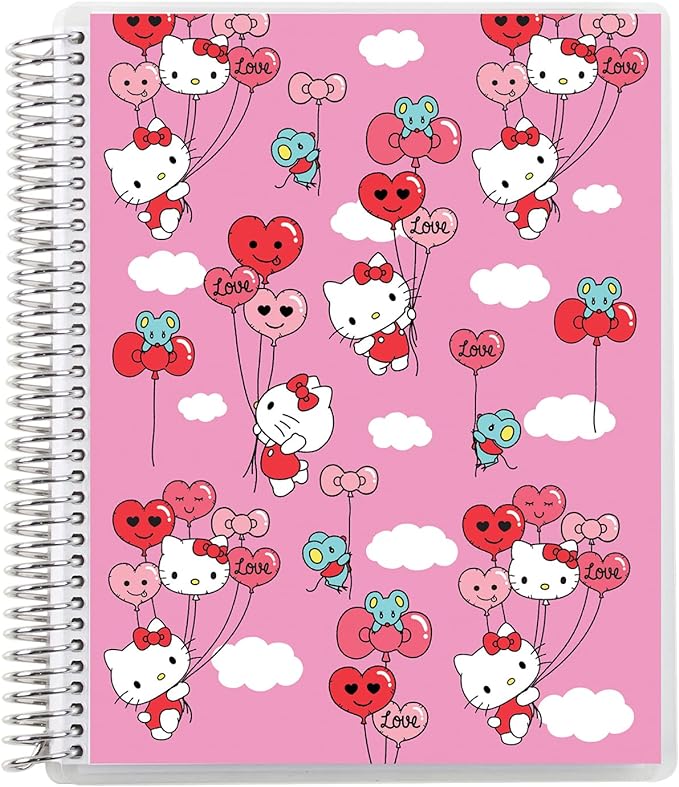 Erin Condren 8.5" X 11" Spiral Bound Dot Grid Journal Notebook - Hello Kitty Balloons, 5Mm Dot Grid, 160 Page Writing, Drawing & Art Notebook, 80Lb Thick Mohawk Paper, Stickers Included