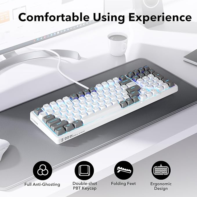 HUO JI Z-99 Wired Mechanical Keyboard, Creamy Sound, Hot Swappable Pre-lubed Linear Switches, Gasket Structure with Sound Dampening Foam, RGB Backlit, 99 Keys Custom Gaming Keyboard for PC/Mac,Gray