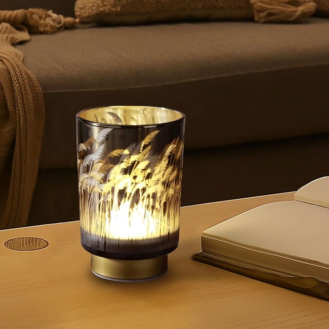 Eywamage Small Battery Operated Table Lamp with Remote, Pampas Cordless Glass Accent Lamp Lights for Bedroom Kitchen Living Room