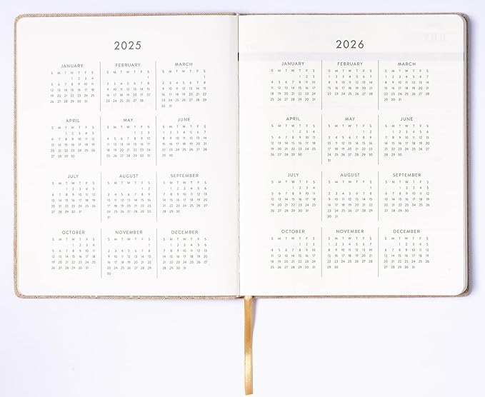 Eccolo 2025-2026 Large Agenda Planner, 18 Month, Yearly, Monthly & Weekly Pages, Habit & Gratitude Tracker (Linen Flexi-Cover- 8 x 10")