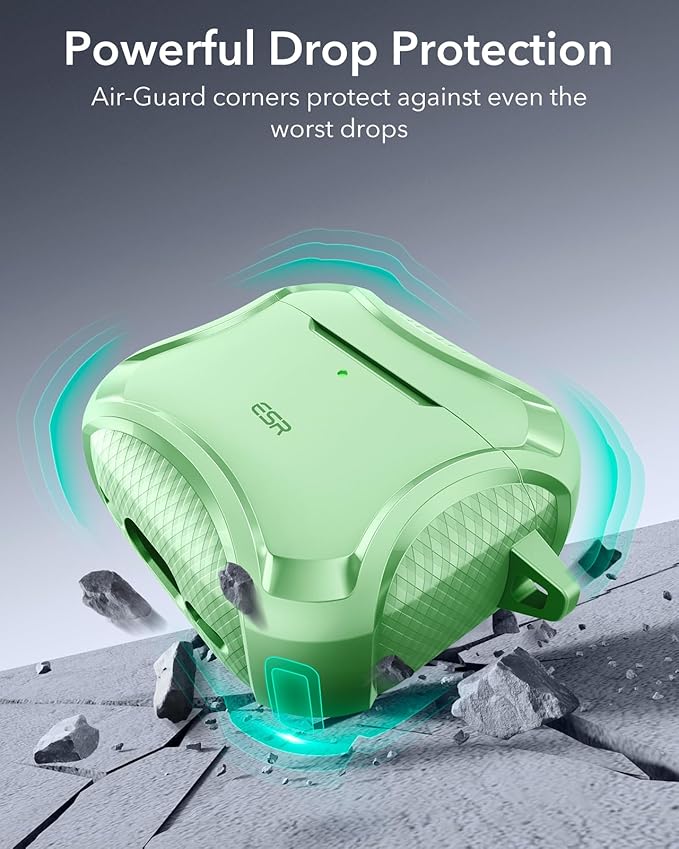ESR for AirPods 4 Case, Compatible with AirPods 4th Generation Case (2024), Compatible with MagSafe, Powerful Drop Protection, Magnetic Lid, Cyber Series, Light Green