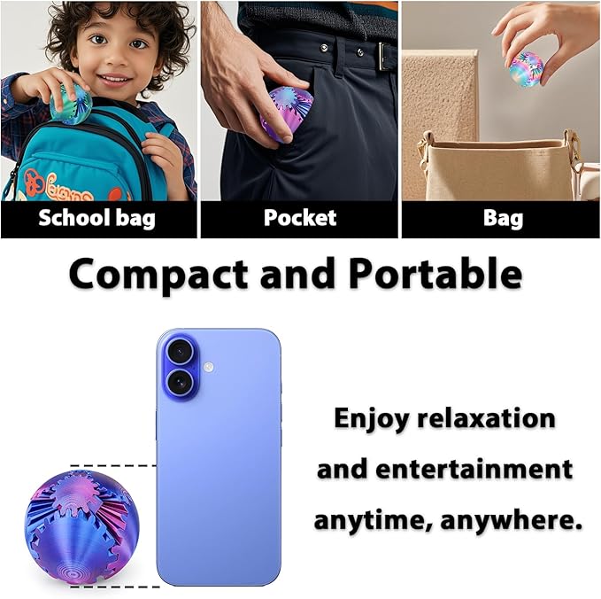 Gear Ball 3D Printed Cube Fidget Toy,Gear Sphere Fidget Toys,Sensory Toys for Stress and Anxiety Relief, Desk Toy Fidget Spinners,Stocking Stuffers for Adults & Kids Gift(Purple Blue, 2.3 Inch)