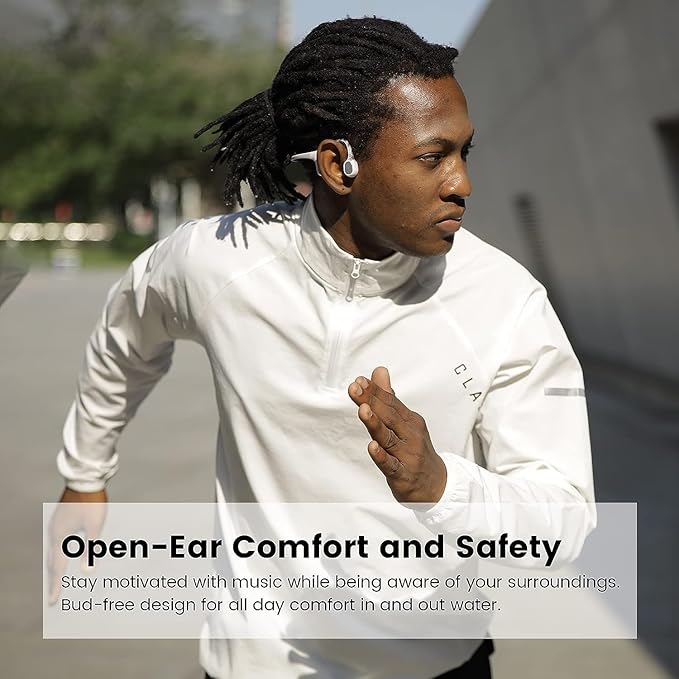 Run Plus Bone Conduction Headphones, IP68 Waterproof Open Ear Wireless Bluetooth Sports Headphones with 32GB Built in Storage MP3 Player for Running, Swimming, Cycling and Gym Workouts, Orange